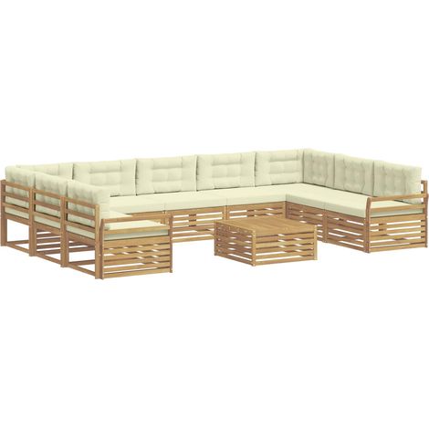 Outdoor Sofa Set 10 pcs White and Cream Solid Acacia Wood vidaXL (1/5)