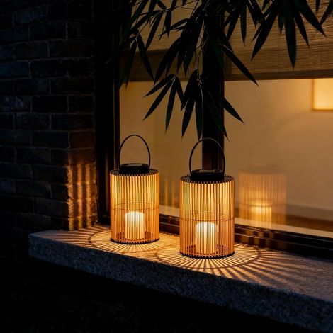 Lanterne Solaire Extérieur Lot de 2, Lampe Jardin Bohème Effet Rotin (1/5)