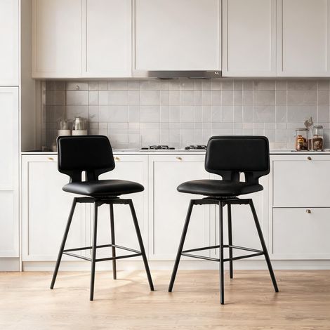 Tabouret de bar noir en simili cuir avec dossier coloris noir (1/5)