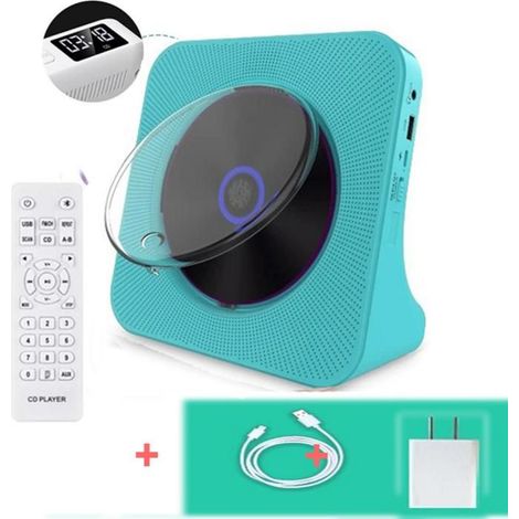 1 lecteur CD portable Bluetooth, avec télécommande et minuterie, prise USB/AUX, alimentation secteur, pour salon ou chambre