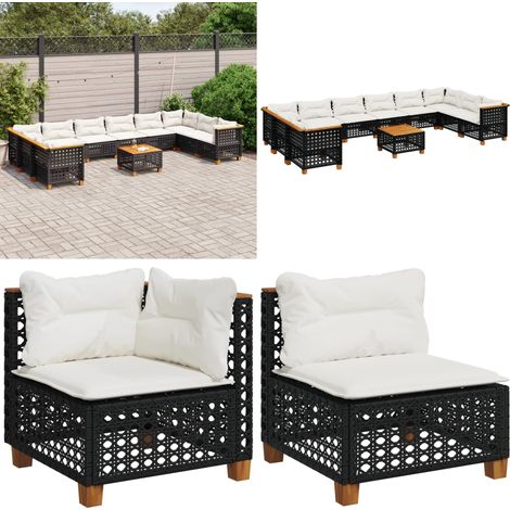 Salon de jardin 11 pcs avec coussins noir résine tressée - Salon De Jardin - Meuble De Jardin - Canapé Extérieur - Set Salon - Résine Tressée - Home & Living (1/5)