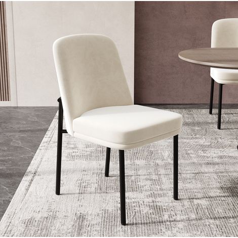 Chaises de salle à manger 2 pièces en velours beige, pieds métal noir, OKMYHOME (1/5)