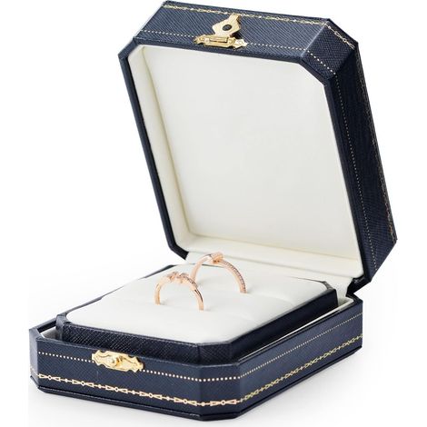 Bleu Octogonal PU Cuir Boite Double Bague,Boîte Bague de Fiançailles (1/5)