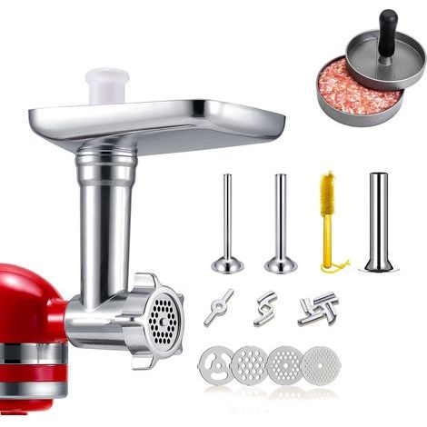 Accessoires de broyeur alimentaire en métal pour batteurs sur socle KitchenAid, poussoir à saucisses comprenant deux tubes de remplissage de saucisses, fixation parfaite et durable pour mélangeurs Kit (1/5)