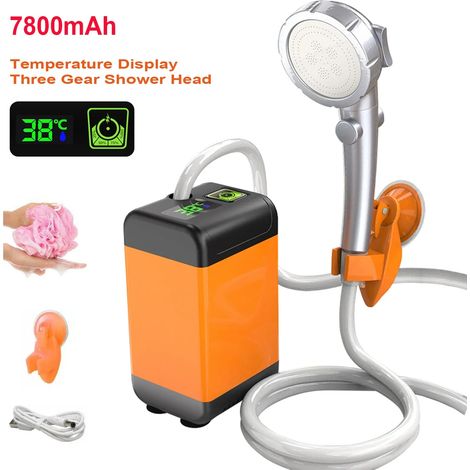 (7800 mAh Type 1) Pompe de douche de camping extérieure avec affichage numérique intelligent, pommeau de douche électrique portable pour abreuver les animaux de compagnie (1/4)