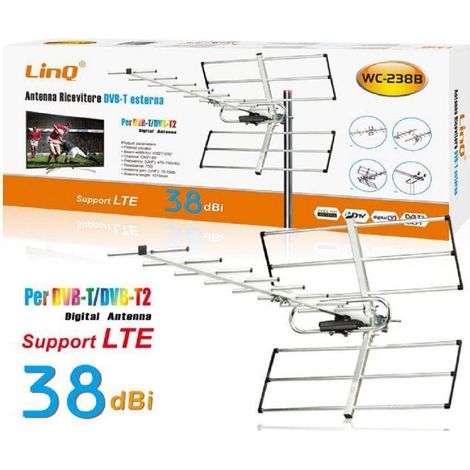 Linq - Antenna Tv Uhf Dvb-t Dvb-t2 Digitale Esterno Amplificata Ricevitore 38dbi Wc-238b - (1/2)