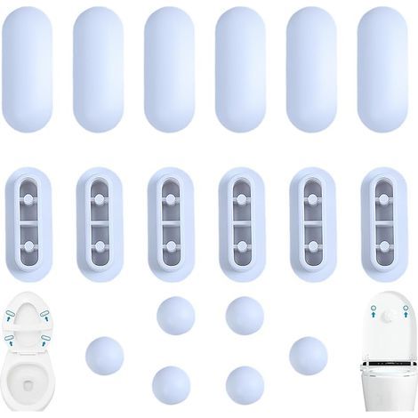 Tampons Pour Abattant De WC, Butées De Siège De Toilettes Pare-chocs De Rechange Pour Base De Toilette Ensemble De Tampons De Siège avec 12 Anneaux et 6 Couvercle Fixations Pour La Maison Le Bureau (1/5)