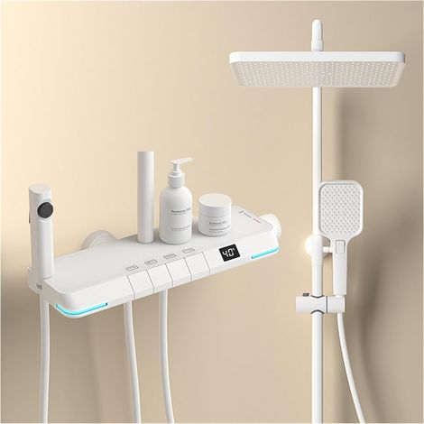 Ensemble de douche mitigeur thermostatique intelli Robinet de système de douche de salle de bain numérique Led ， Robinets de salle de bain cascade fixés au mur ， Pommeau de douche pluie Ensemble de do (1/5)