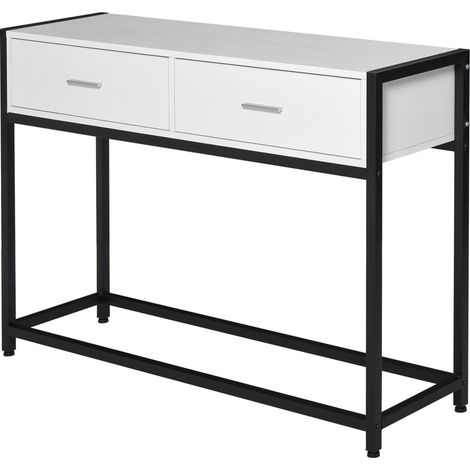 Console moderne avec 2 tiroirs et pieds réglables pour salon, 120 x 34 x 81 cm, noir et blanc (1/5)