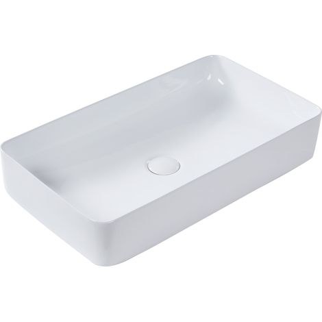 Lavabo sobre encimera baño clásico cerámica blanco acabado brillante rectangular 61 x 35 cm Ulua