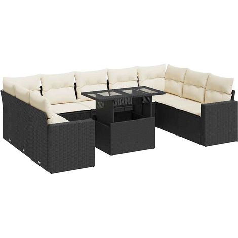 Set Divani da Giardino 10pz con Cuscini in Polyrattan Nero vidaXL (1/5)