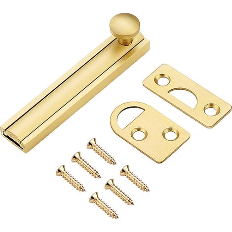 (Or, 7,6 cm) Verrou de porte coulissant en laiton massif, fixation en applique, robuste et dissimulé, avec vis, verrou de sécurité antivol pour porte coulissante (1/5)