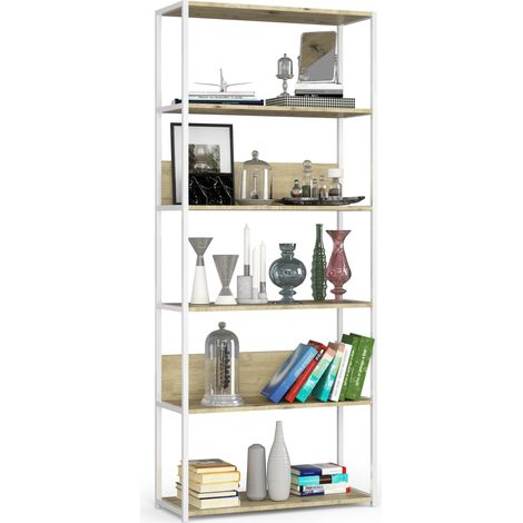 Scaffale stilo loft con ripiani in legno 80 cm Bianca 80 cm inserto frontale Quercia Artisan 80x32x192 cm (1/5)
