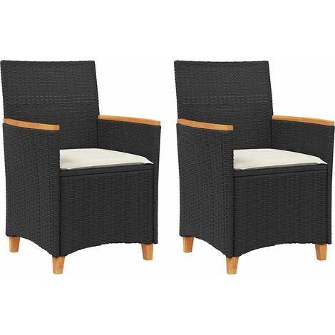 Maison Exclusive - Sedie Giardino con Cuscini 2pz Nere Polyrattan e Legno Massello (1/5)