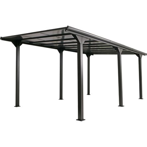 [NEUWERTIG] Alu-Carport HHG-126, Autoüberdachung Garage Unterstand, 10cm-Gestell Polycarbonat-Dach Regenrinne, 3x6m anthrazit