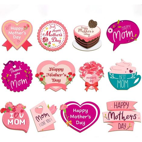 Ornement En Bois - Motif Maman - Cadeau Pour La Fête Des Mères Anniversaire Ou Anniversaire De Mariage - Lot De 12 Pièces (1/5)