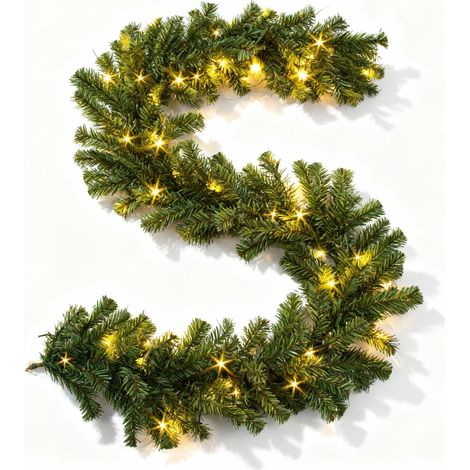 2.7m Pre-Lit Alaskan Christmas Garland with 70 Warm White LEDs, Available as Single or 2 Pack (1/5)