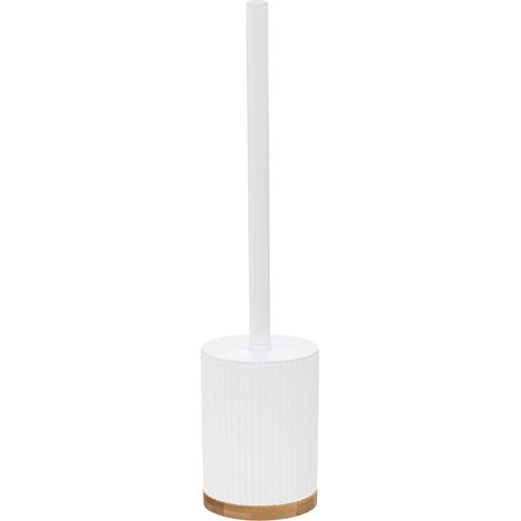 5Five Simply Smart – Brosse WC avec support en polyrésine blanc et fond en bambou – Installation rapide sans fixation – Surface lisse pour nettoyage facile (1/7)