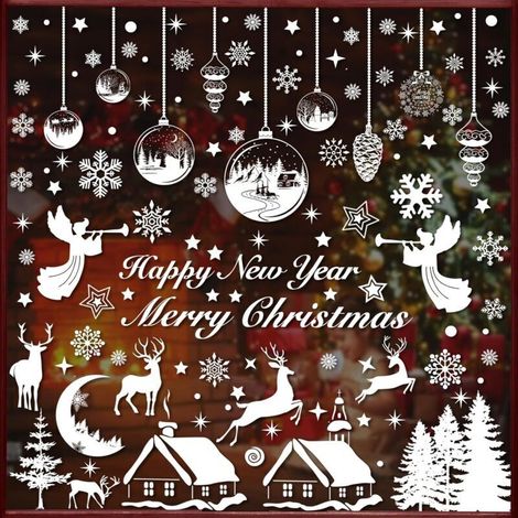 Stickers Noel Fenetre Reutilisable Blanc Autocollant Noel Fenetre Decoration Noel Electrostatique 9 Feuilles Flocon De Neige Decoration PVC Noel Deco Intérieur (1/5)