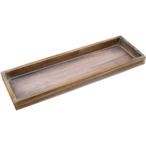 Vintage Holz Kerzentablett braun - 40 x 13 cm - Holz Dekotablett rechteckig - Tischdeko Servier Kerzen Brett Weihnachten