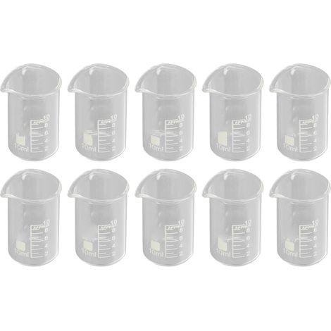 Set aus 10 graduierten, transparenten Borosilikatglasbechern, 10 ml, für akademische und industrielle Experimente. (1/5)