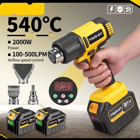Décapeur Thermique Sans Fil 540°C pour Makita 18V – Pistolet Thermique Électrique 25 Niveaux, Film Voiture, Peinture & Bricolage, Avec 2 Batteries