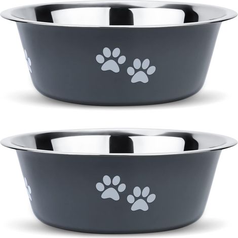 Gamelles pour Chiens en Acier Inoxydable (Lot de 2), Bols en Silicone Antidérapant en Acier Inoxydable pour Grands/Moyens/Petits Chiens (Lot de 2) Gamelles pour Animaux Gris (1/5)