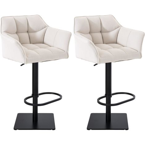 Set di 2 sgabelli da bar regolabili in tessuto bianco con seduta imbottita e avvolgente e base quadrata in metallo nero 100006796