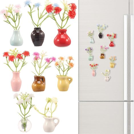 Lot de 8 mini aimants 3D pour vases verre/céramique, breloque fleur plastique, déco frigo cuisine bureau, couleurs 2-8 (1/5)