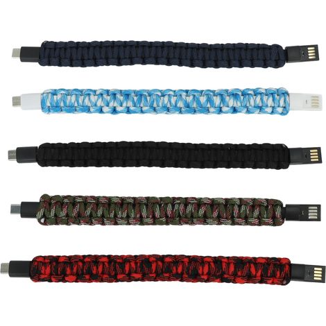 Lot de 5 bracelets chargeur USB Type C, cordon tressé pour transfert de données, accessoires portables pour smartphone.