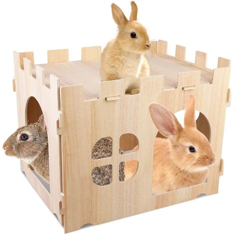 Grande Maison pour Lapin, Bois Cochon d'Inde Lit avec Entrées, Cochon d'Inde Jouet, Cochon d'Inde Accessoires, pour Chinchilla, Hamster, Lapin, Furet - 40 x 30 x 30 cm (1/5)
