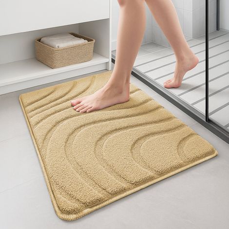 Tapis de Bain Antidérapant microfibre motif ondulé 60x110cm beige