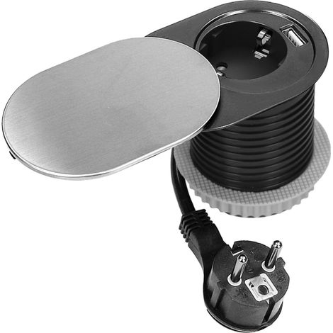 Orno enchufe empotrable plateado con puertos USB y Schuko
