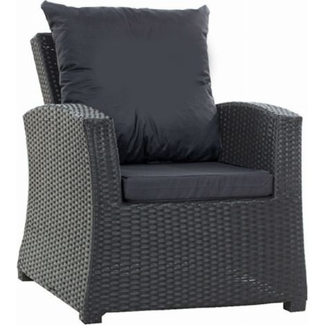 Coussins de fauteuil tressé en résine 56x52x7+56x50 2pcs Coussin de jardin noir Coussin de chaise extérieur avec dossier ensemble de salon rotin