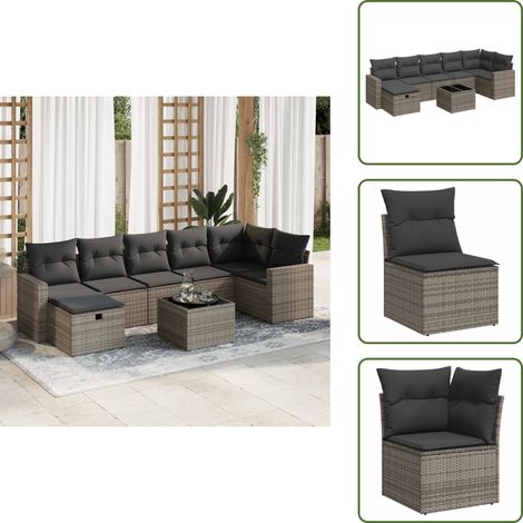 Salon de jardin 8 pcs avec coussins gris résine tressée - Ensemble De Canapés De Jardin - Ensembles De Canapés De Jardin - Ensemble De Canapés D'extérieur - Salon De Jardin (1/5)