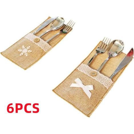 HONORNIC - Porte-couverts de Noël,porte-couverts de Noël en toile de jute,sac de rangement vaisselle en dentelle,décoration de table de mariage