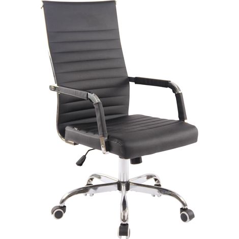Sillón de oficina con ruedas cómodo regulable en altura en estructura de metal cromado sintético negro BUR10568 (1/4)