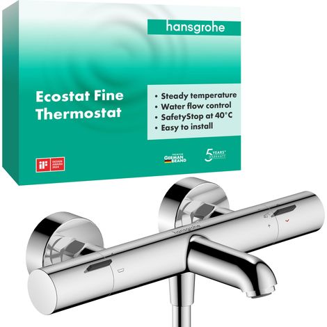 Mitigeur baignoire thermostatique, Robinet de baignoire apparent avec arrêt de sécurité à 40°C, Thermostat 2 sorties, Chromé (1/5)