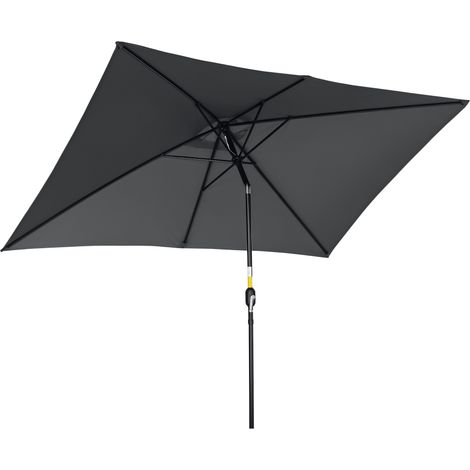 Outsunny 3x2m Patio Parasol Garden Umbrellas Canopy with Aluminium Tilt Crank Rectangular Sun Shade Steel, Black