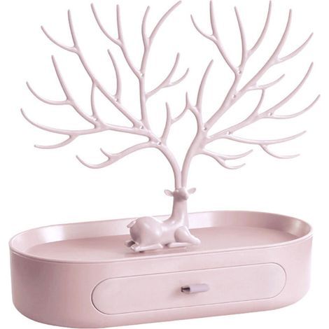 Arbre à bijoux décoratif grande capacité avec tiroir de base pour colliers, boucles d'oreilles et clés (1/5)