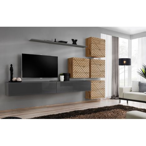 Ensemble de 7 meubles muraux "Switch IX " pour TV en bois - Gris et Beige - L 310 x H 200 x P 40 cm - Livraison gratuite