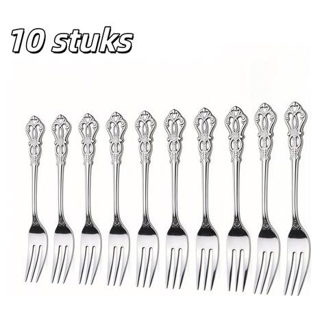 Ensemble de couverts 10 pièces : cuillères à gâteau, fourchettes, petites fourchettes, fourchettes de table en acier inoxydable, couverts à découper de style vintage pour les fêtes, les mariages, les (1/5)