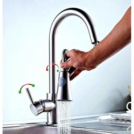 RUBINETTO MISCELATORE LAVELLO ISOLA CUCINA DOCCETTA DOCCIA ESTRAIBILE SATINATO