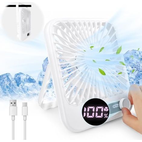 Ventilateur USB, Mini Ventilateur Portable Ventilateur de Table Pliable à 180° Vitesse du Vent Réglable de 0 à 100 Ventilateur Rechargeable à affichage LED pour Bureau Maison Camping (1/5)