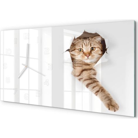 Horloge Murale Décorative 60x30 cm Format Horizontal Design Moderne Élégant Chat (1/5)