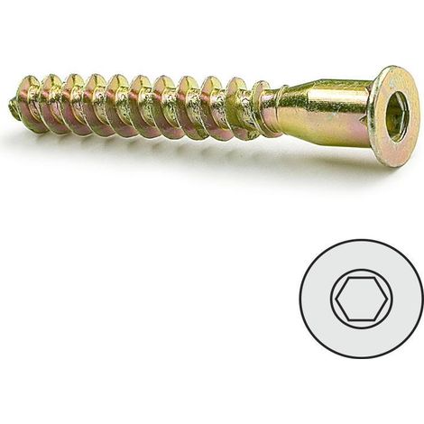 tornillo autorroscante rosca madera, allen bicromatado 6,3-60 cabeza plana con punta (largo total 57mm, diam.cab.10mm)