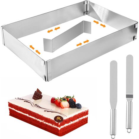 Rectangular Extendable Stainless Steel Square Baking Mould 18-53 cm Cake Mould Mousse Dessert Pizza with 2 Spatulas for Baking Decoration Family Restaurants (1/5)