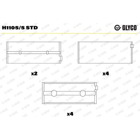 Coussinet de paliers de vilebrequin GLYCO H1105/5 STD FORD 1131846 1320229