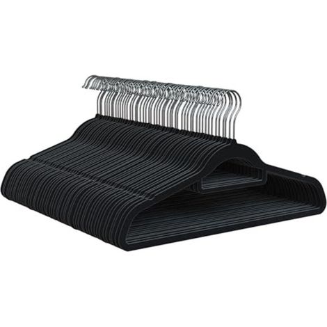 Velvet clothes hangers, set of 10, black. With practical 360° swivel hook, space-saving, with notches for clothes hangers, non-slip, suitable for all types of clothing, made in Spain.
