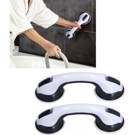 2 pièces. Poignée de douche incurvée, Double verrouillage sécurisé, Installation gratuite, barre de Support de douche en plastique pour personnes âgées (1/5)